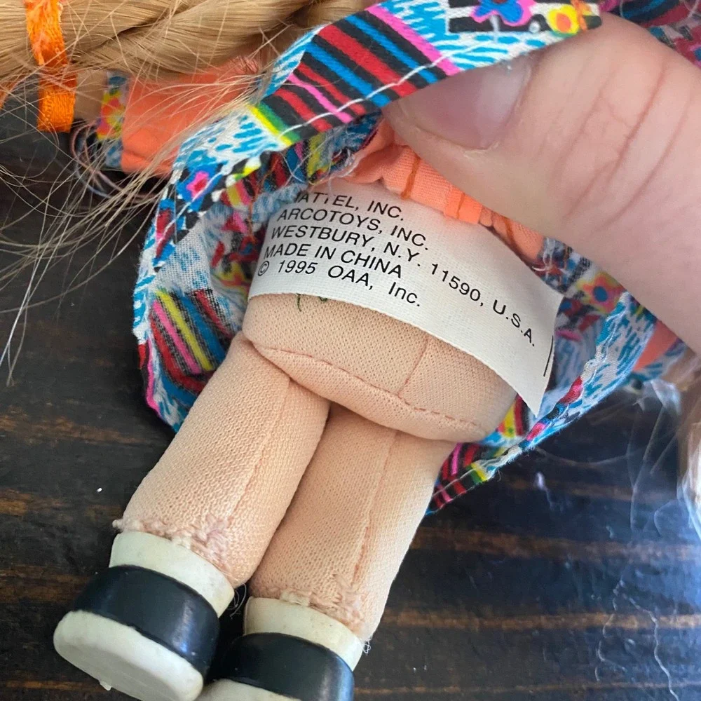 Vintage 1995 Cabbage‎ Patch Kids Mini Doll Blonde Pigtails Orange Overalls 5